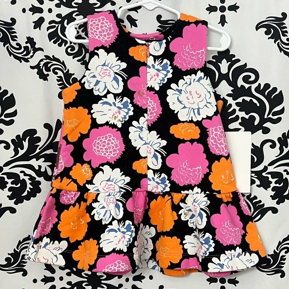 Vintage Marimekko Pink and Orange Floral Girls Dress